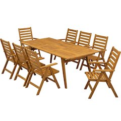 Wood-Tone Oil 9-Piece Patio Dining Set with Ladder Back Chairs and Wooden Table