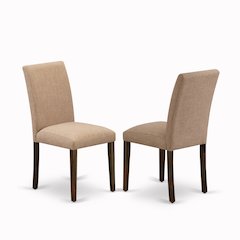East West Furniture Set of 2 Parsons Chairs - Light Sable Linen Fabric Seat and High Back - Distressed Jacobean Finish