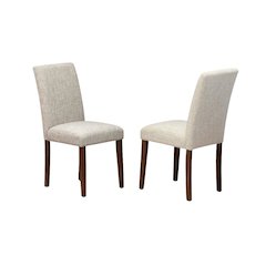 Parsons Dining Chairs, Set of 2, Doeskin Linen, High Back, Antique Walnut