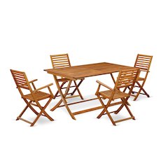East West Furniture 5 Piece Excellent Folding Table Set- Great for The Shore, Camping, Picnics - Beautiful Wood Patio Table with 4 Lawn ArmChairs- Natural Oil Finish