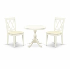 East West Furniture 3 Piece Dinning Room Table Set Contains 1 Wood Table and 2 Linen White Dining Room Chairs with Double X-Back - Linen White Finish