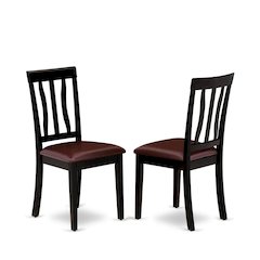 Antique Faux Leather Upholstered Wooden Dining Room Chairs, Set of 2