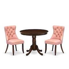 3 Piece Dining Set Contains a Round Kitchen Table with Pedestal