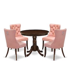 5 Piece Dinette Set Consists of a Round Dining Table with Pedestal
