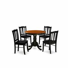 ANDL5-BLK-W - 5-Pc Kitchen Dining Room Set- 4 Dining Chairs and Kitchen Dining Table - Wooden Seat and Slatted Chair Back (Black Finish)
