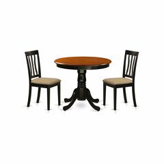ANTI3-BLK-C 3 PC Kitchen Table set-round Kitchen Table plus 2 Dining Chairs