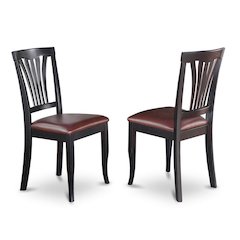 Solid Wood Traditional Dining Chair with Faux Leather Seat, Black, Set of 2