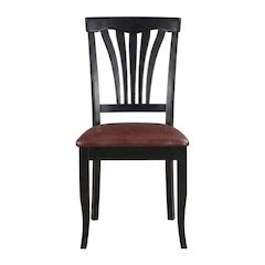 Solid Wood Traditional Dining Chair with Faux Leather Seat, Black, Set of 2