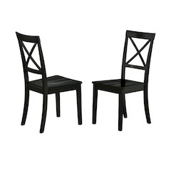 Black Dining Chair, Wooden Seat, X-Back, Set of 2, Wooden