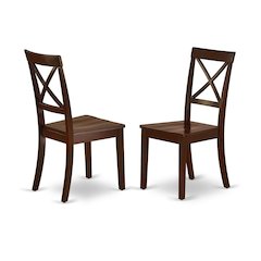 Linen-Upholstered Dining Chair with Solid Wood Legs for Dining Room, Mahogany, Set of 2