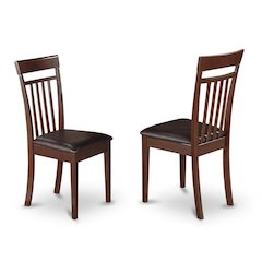Solid Wood Slat-Back Dining Chairs with Faux Leather Seat, Mahogany, Set of 2