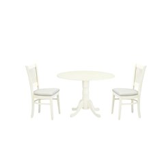 3-Piece Dinette Set, Drop Leaf Table, Linen White, 2 Chairs