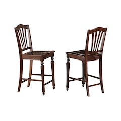 Counter Height Bar Stool, 24" Seat, Solid Mahogany Wood Seat, Set of 2