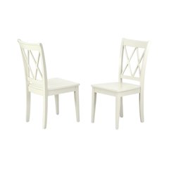 Linen White Dining Chair, Wooden Seat, Double X-Back, Set of 2, Solid Wood