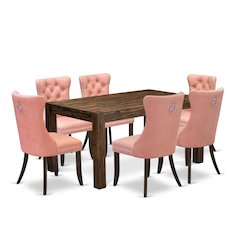 7 Piece Dining Table Set Contains a Rectangle Rustic Wood Kitchen Table