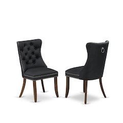 Wood Parsons Dining Chair with Upholstered Seat, Dark Gray, Set of 2