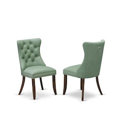 Wood Parsons Dining Chair, Upholstered Kitchen Chair, Willow Green, Set of 2
