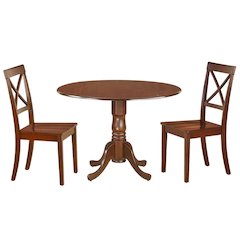 Mahogany Dining Set, Round Drop Leaf Table, X-Back Chairs, 2-Person, Rubberwood