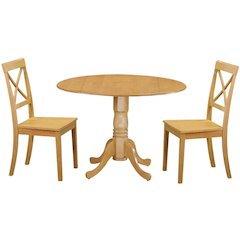 Oak Dining Set, Round Drop Leaf Table, X-Back Chairs, 2-Person, Rubber Wood