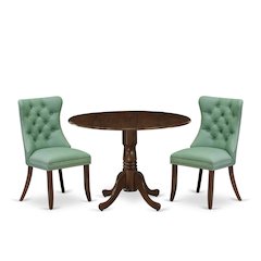 3 Piece Kitchen Table Set Contains a Round Dining Table with Dropleaf