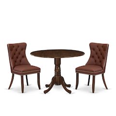 3 Piece Dining Table Set Contains a Round Kitchen Table with Dropleaf