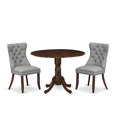 3 Piece Dining Table Set Contains a Round Kitchen Table with Dropleaf