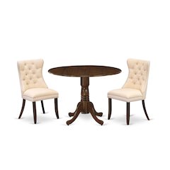 3 Piece Dining Table Set Contains a Round Kitchen Table with Dropleaf