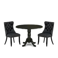 3 Piece Dining Table Set Contains a Round Kitchen Table with Dropleaf
