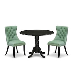 3 Piece Kitchen Table Set Consists of a Round Dining Table with Dropleaf