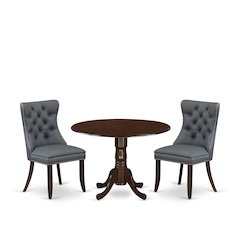 3 Piece Dining Table Set Consists of a Round Kitchen Table with Dropleaf