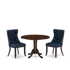 3 Piece Modern Dining Table Set Consists of a Round Kitchen Table with Dropleaf