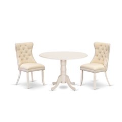 3 Piece Dining Table Set Contains a Round Kitchen Table with Dropleaf