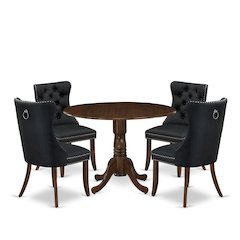 5 Piece Kitchen Table & Chairs Set Contains a Round Dining Table with Dropleaf