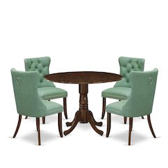 5 Piece Dining Table Set Consists of a Round Kitchen Table with Dropleaf