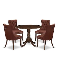 5 Piece Dinette Set Consists of a Round Kitchen Table with Dropleaf