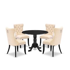 5 Piece Dining Table Set Contains a Round Kitchen Table with Dropleaf
