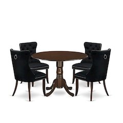 5 Piece Dining Room Furniture Set Contains a Round Kitchen Table with Dropleaf