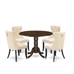 5 Piece Kitchen Table Set Contains a Round Dining Table with Dropleaf