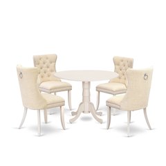 5 Piece Kitchen Table Set Contains a Round Dining Table with Dropleaf