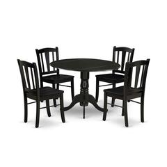 DLDL5-BLK-W - 5-Pc Dining Room Set - 4 dining room chairs and 1 Drops Leaf Kitchen Table - Black Finish