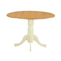 Round Dining Table, Drop Leaves, Oak & Buttermilk, Pedestal Base, Solid Wood