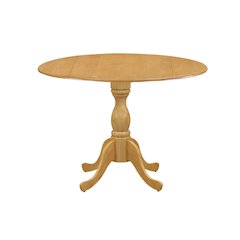 Round Dining Table, Drop Leaves, Oak Finish, Pedestal Base, 42-Inch