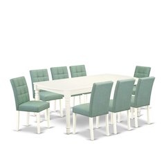 9 Piece Mid Century Modern Dining Table Set consists A Wooden Dining Table