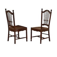 Mahogany Dining Chair, Wooden Seat, High Back, Set of 2, Asian Wood