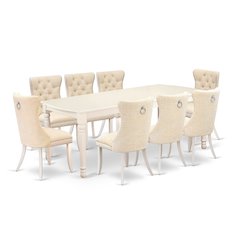 9 Piece Kitchen Table Set Contains a Rectangle Dining Table with Butterfly Leaf
