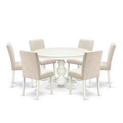 7-Piece Dining Table Set, Linen White
