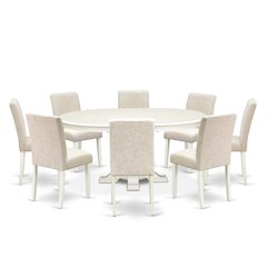 9-Piece Mid Century Dining Set, Linen White