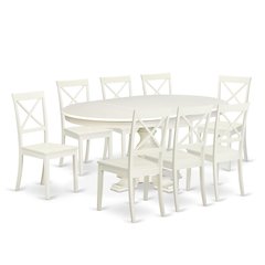 9-Piece Mid Century Dining Set, Linen White