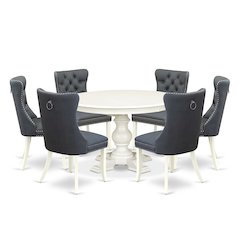 7-Piece Dining Table Set, Linen White