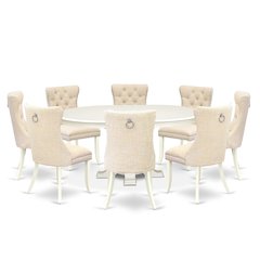 9-Piece Mid Century Dining Set, Linen White